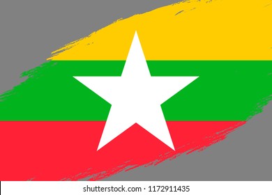 Brush stroke background with Grunge styled flag of Myanmar