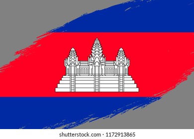 Brush stroke background with Grunge styled flag of Cambodia