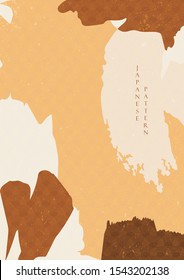 Brush stroke background with Japanese wave pattern vector. Abstract arts with geometric elements. Brown painting brush template.