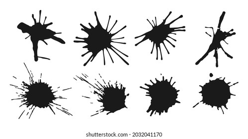 Brush stroke and black drops splatter set isolated on white background line or round texture. Grunge backdrop ink paint. Vector illustration hand draw style. For sale banner