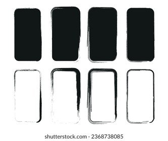 Brush stroke black grunge frames, brush symbol, edge frame, abstract texture vector illustration.