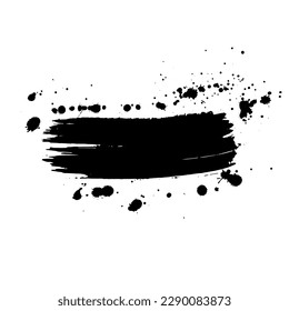 Brush stroke with black ink drops. Grunge background. Vector illustration