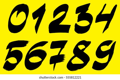 brush stroke black ink numerals set