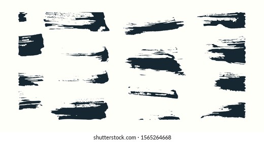 Brush Stroke. Black Ink Brush Paint. Splash Grunge Texture. Paintbrush Border. Isolated Banner. Set Brush Element Sketch. Black Gaffiti Box. Dry Smear. 