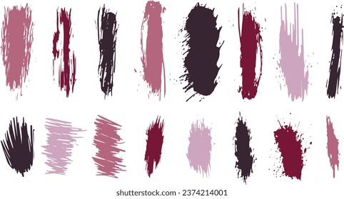 Brush stroke black ink silhouettes set. Grunge stain collection, paint strokes with a dry brush. Abstract ink blots isolated on white background