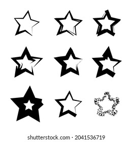 Brush stroke black ink star silhouette on white background. Freehand abstract paint. Vector illustration. Stock image.