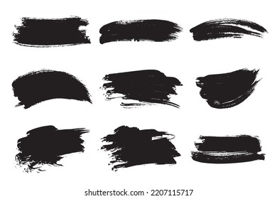 Brush stroke. Black paintbrush background texture, brushstroke painted frame, ink paint banner, splash stain set vector illustration