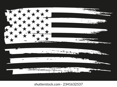 Brush stroke black and white american flag.