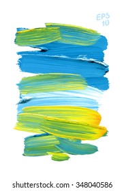 Brush Stroke Blue White Yellow Vector Illustration. Background for design project. Stroke blue paint brush color water watercolor isolated on white background