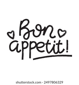 Brush Stroke Bon Appetit Hand Lettering Vector Design.