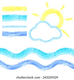Brush stroke borders. Set of vector grunge seamless borders. Travel design