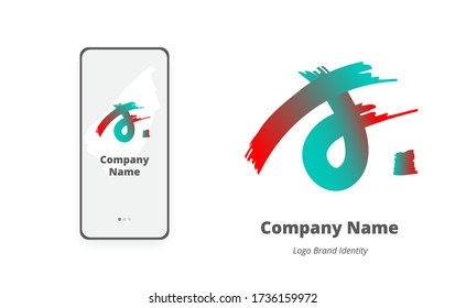 Brush stroke calligraphy hand written letter F logo, monogram. Vector gradient trendy brand identity mark. Mobile app onboarding screen template included.