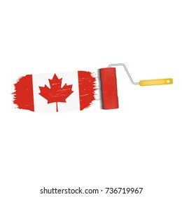 Brush Stroke With Canada National Flag Isolated On A White Background. Vector Illustration. National Flag In Grungy Style. Brushstroke. Use For Brochures, Printed Materials, Logos, Independence Day