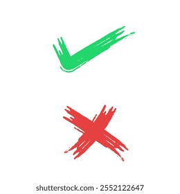 Ilustrações de símbolos de aceitação e rejeição de traçado de pincel