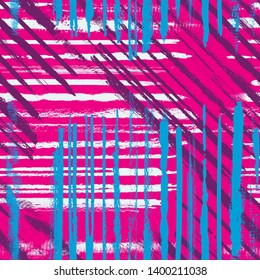Brush stroke checkered seamless pattern. Summer, spring vector freehand texture. Hand painted.