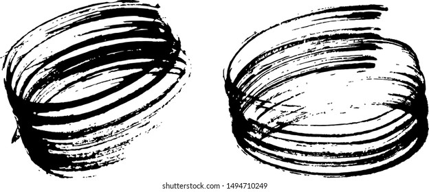 Brush stroke circle hand drawn seamless techno background. monochrome dark vector pattern. Hand drawn scribble rings isolated set. Doodle circle ring scribble and sketch, circular and round scratch