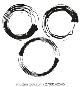 Brush stroke circles. Grunge texture illustration. Hand drawn vector. Paint rings design.