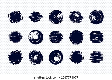 Brush stroke circles icon set over white background, vector illustration