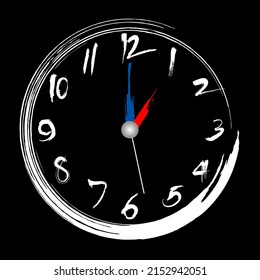 Brush stroke clock, 1 o'clock illustration painting brush design