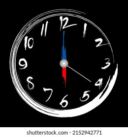 Brush stroke clock, 6 o'clock illustration painting brush design