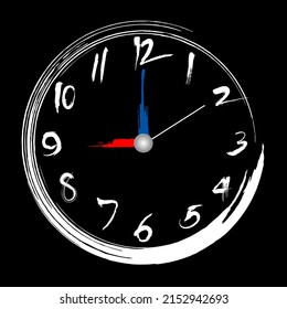 Brush stroke clock, 9 o'clock illustration painting brush design