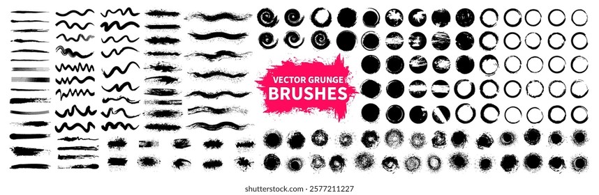 Brush stroke collection. Big set of splash ink for design. Vector illustration
