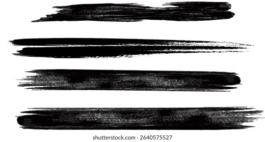 Brush Stroke Collection . Grunge lines . Vector stripes . Distressed Black dividers . set of dirty Textured shape . four Dry scratches for your design.