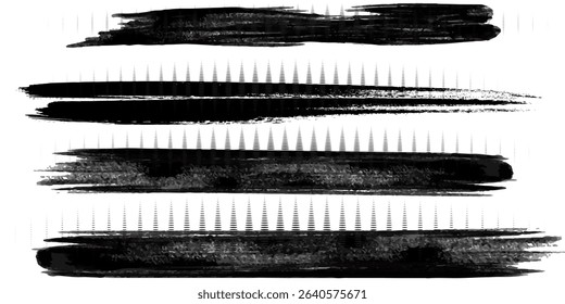 Brush Stroke Collection . Grunge lines . Vector stripes . Distressed Black dividers . set of dirty Textured shape . four Dry scratches for your design.