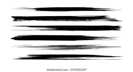 Brush Stroke Collection . Grunge lines . Vector stripes . Distressed Black dividers . set of dirty Textured shape . four Dry scratches for your design. modern art brush eps10