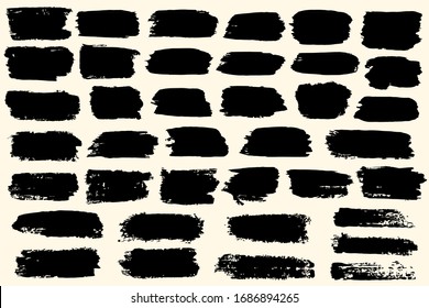 Brush stroke collection. Hand drawn black ink, paint, brushstroke smears set. Various freehand texture isolated on white background. Grunge concept design element group. Vector abstract decoration