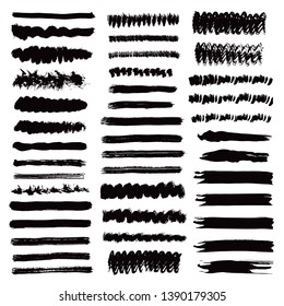 Brush stroke collection. Iink black lines . Grunge stripes. Hand drawn design paintbrush elements isolated on white background. Vector set. 