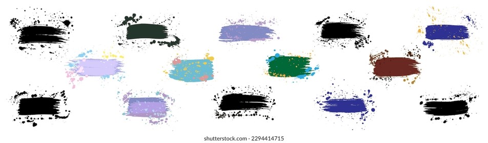Brush stroke with color ink drops. Grunge background Set. Vector illustration