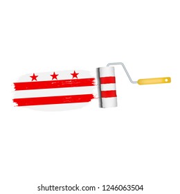 Brush Stroke With Columbia National Flag Isolated On A White Background. Vector Illustration. National Flag In Grungy Style. Brushstroke. Use For Brochures, Printed Materials, Logos, Independence Day