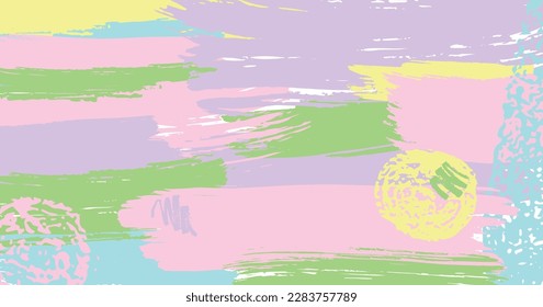 Brush stroke composition background element pink, yellow, lilac, lavender colours. Vector stock hand draw illustration for design template, border and frame. EPS10