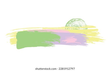 Brush stroke composition element pink, yellow, green colours. Vector stock hand draw illustration isolated on white background for design template, border and frame. EPS10