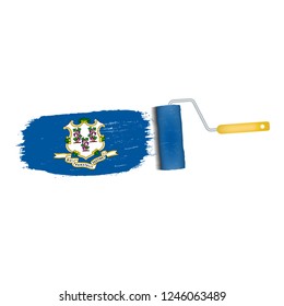 Brush Stroke With Connecticut National Flag Isolated On A White Background. Vector Illustration. National Flag In Grungy Style. Brushstroke. Use For Brochures, Printed Materials, Logos, Independence