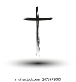 Brush stroke cross. Black and white. Vector religious symbol. Minimalistic design.