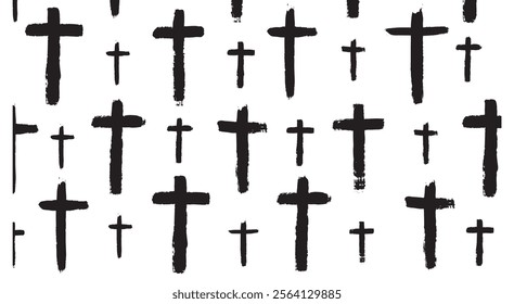 Brush Stroke Crosses Background Isolated. Religious topic concept vector art