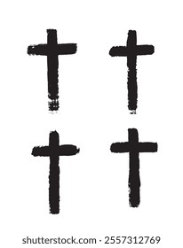 Brush Stroke Crosses Isolated on White. Religious symbols and signs vector art