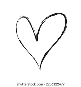 Brush stroke cute funky heart vector. Heart shape illustration. Hand drawn black isolated heart shape.