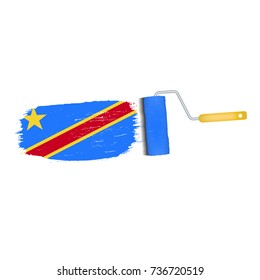 Brush Stroke With Democratic Republic Of The Congo National Flag Isolated On A White Background. Vector Illustration. National Flag In Grungy Style. Brushstroke. Use For Brochures, Printed Materials