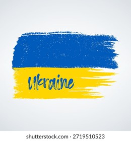 Um design de traçado de pincel com as cores da bandeira ucraniana, com azul em cima e amarelo abaixo, e a palavra 'Ucrânia' escrito em uma fonte elegante.