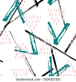 Brush Stroke Dirty Art Seamless Pattern. Striped Drawn Vector Abstract Background Endless Texture.