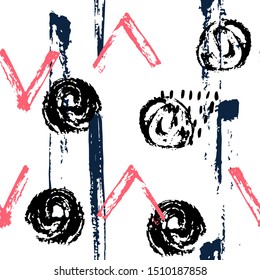Brush Stroke Dirty Art Seamless Pattern. Striped Drawn Vector Abstract Background Endless Texture.