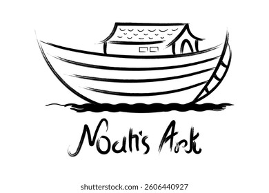 Brush stroke Drawing Noah Ship and Noah's Ark Hand Drawing Calligraphy Vector Illustrations