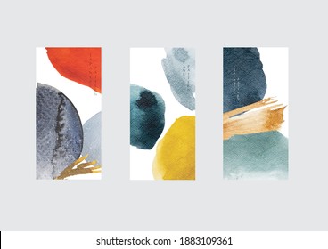 Brush stroke element with Japanese wave pattern vector. Watercolor texture with banner design in Asian style.