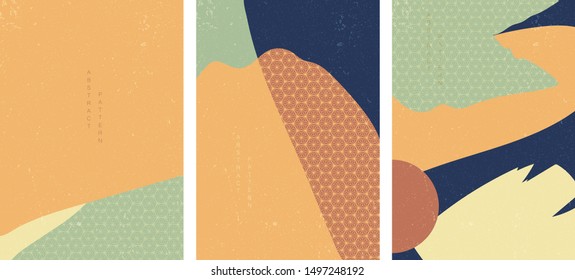 Brush stroke elements with Japanese pattern vector. Abstract background.