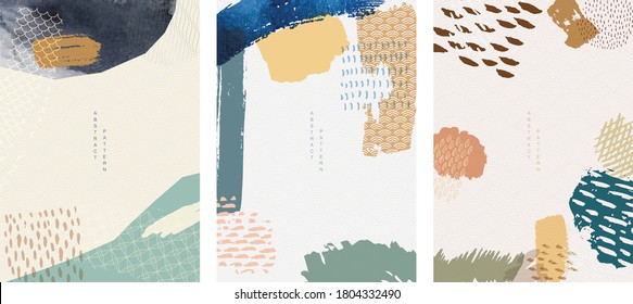Brush stroke elements template vector. Abstract background with Japanese wave pattern. Watercolor texture in vintage style.