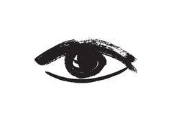 Brush Stroke Eye. Black Ink Vision Icon, Hand Drawn Grunge Ophthalmologist Symbol, Rough Stroke Brush Eyes Sign, Open Eye Vector Illustration