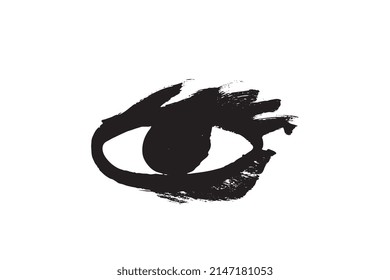 Brush stroke eye. Black ink vision icon, hand drawn grunge ophthalmologist symbol, rough stroke brush eyes sign, open eye vector illustration